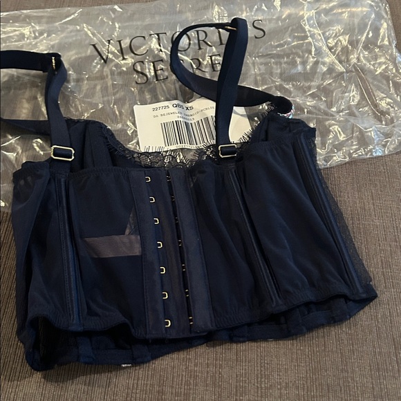 Victoria's Secret Dream Angels Navy Floral Embroidered Lace-Up Corset Top XS - Picture 5 of 7